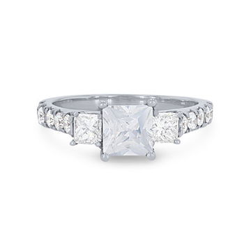 Three Stone Princess Diamond Pave Engagement Setting