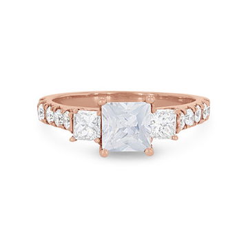 Three Stone Princess Diamond Pave Engagement Setting