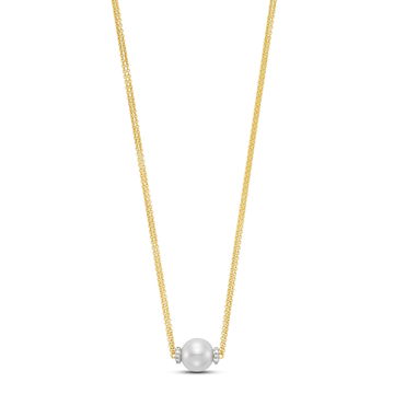 Floating Freshwater Pearl and Diamond Pendant In Yellow Gold 18K