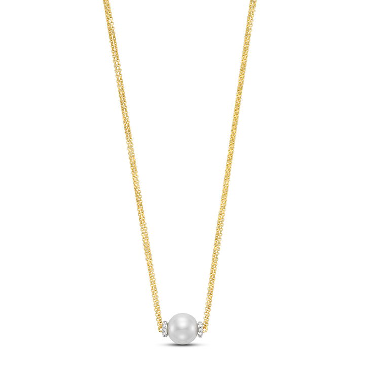 Floating Freshwater Pearl and Diamond Pendant In Yellow Gold 18K