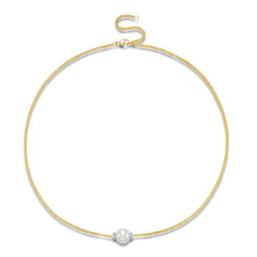 Floating Freshwater Pearl and Diamond Pendant In Yellow Gold 18K