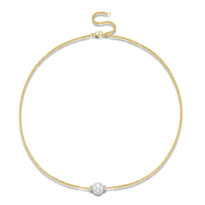Floating Freshwater Pearl and Diamond Pendant In Yellow Gold 18K