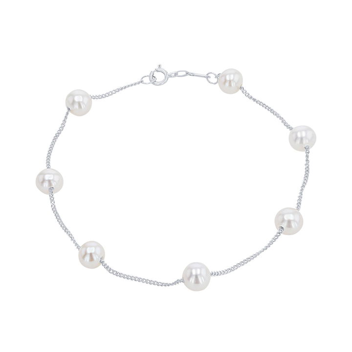 White Gold 14K Freshwater Pearl Tin Cup Bracelet