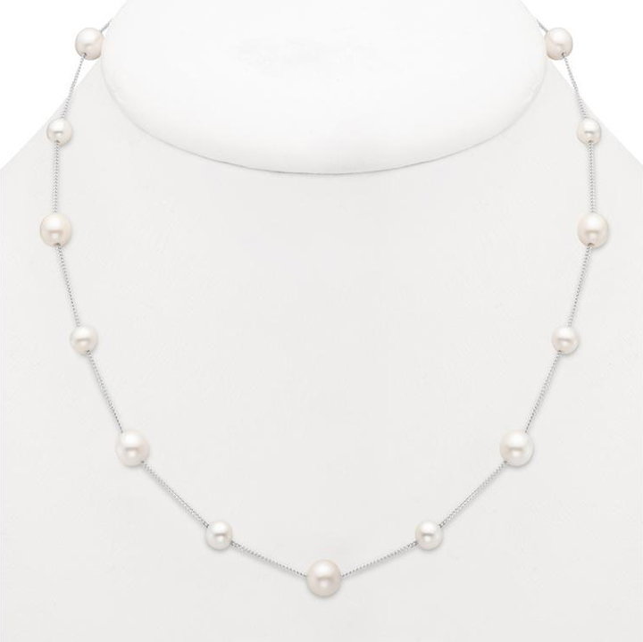Alternating Freshwater Pearl Tin Cup Necklace In White Gold 14K
