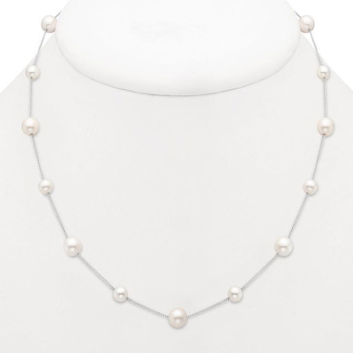 Alternating Freshwater Pearl Tin Cup Necklace In White Gold 14K