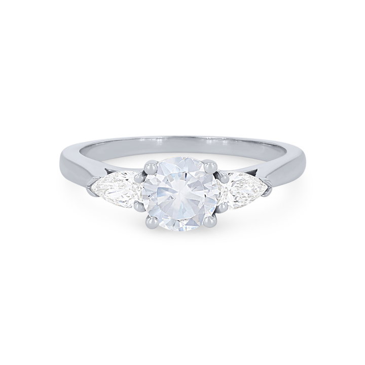 Three Stone Pear Diamond Engagement Setting In White Gold 14K