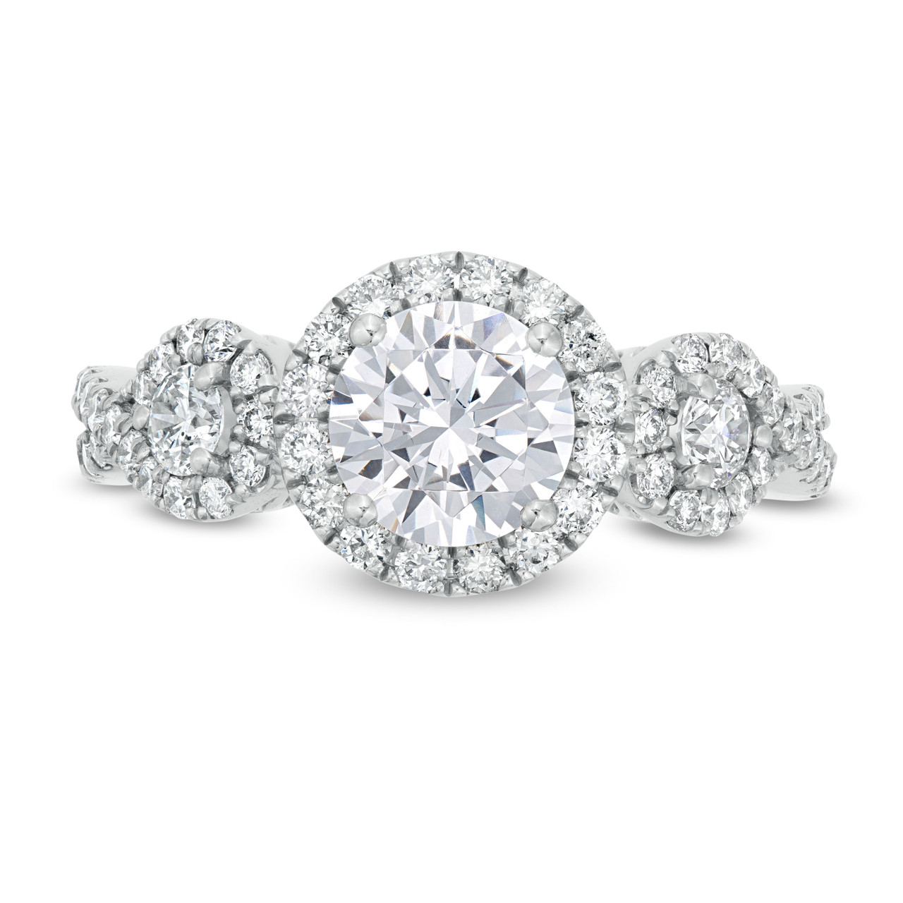 Three Stone Diamond Halo Twist Engagement Setting by Adorette