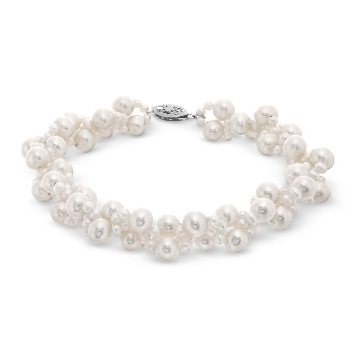Freshwater Pearl Cluster Bracelet In Solid 14K White Gold