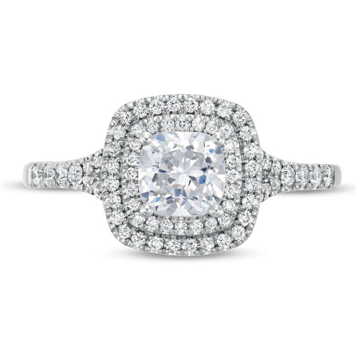 White Gold 14K Double Cushion Halo Cathedral Engagement Setting by Diamonds Direct Designs