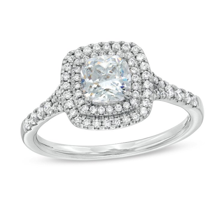 White Gold 14K Double Cushion Halo Cathedral Engagement Setting by Diamonds Direct Designs