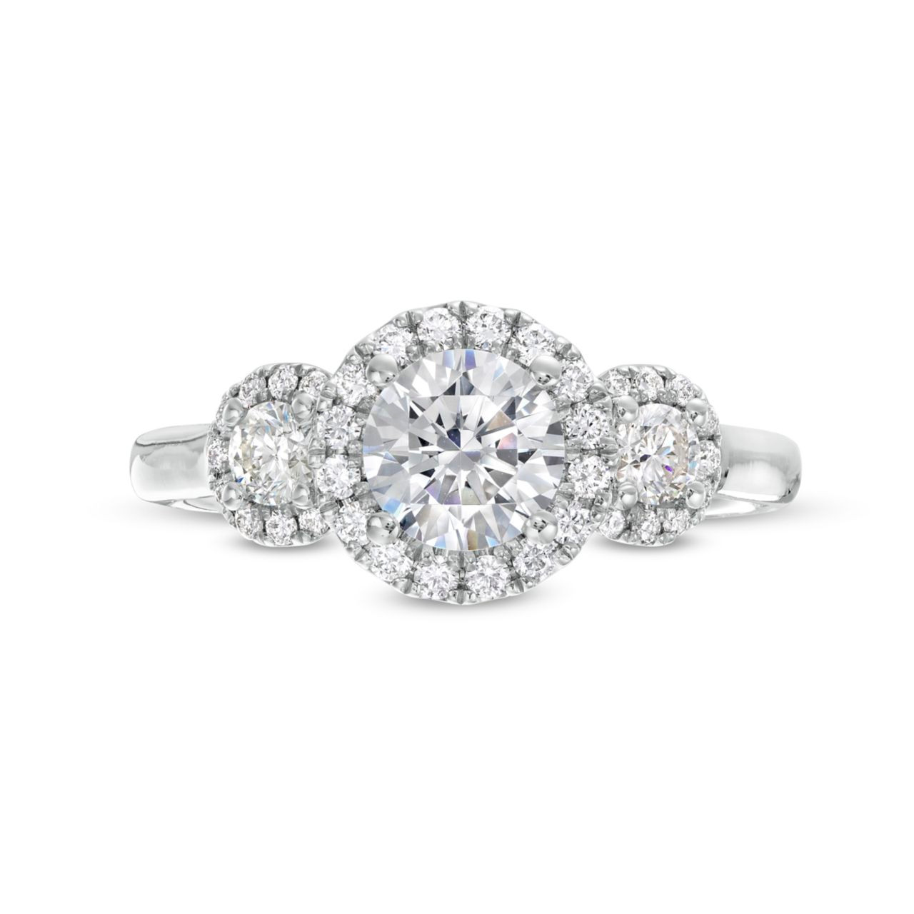 Three Stone Round Diamond Halo Engagement Setting by Adorette