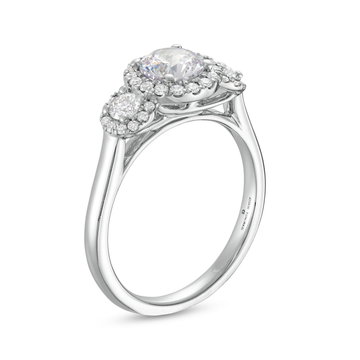 Three Stone Round Diamond Halo Engagement Setting by Adorette In White Gold 14K