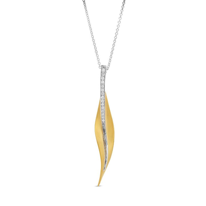 White And Yellow Gold 18K Simon G. Fallen Leaves Petite Diamond Pendant