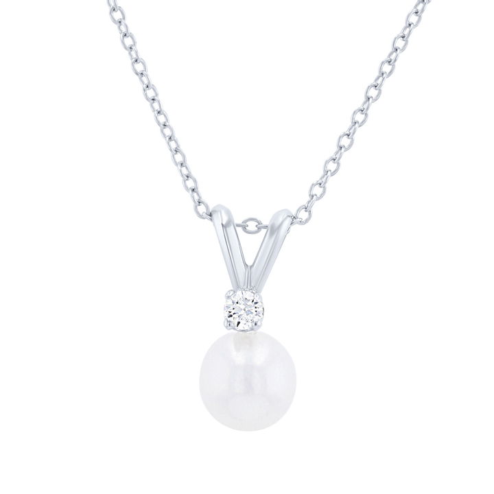 Akoya Pearl and Diamond Pendant In White Gold 14K