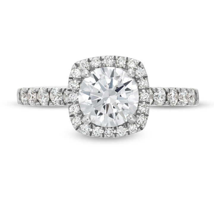 White Gold 14K Cushion Halo Diamond Cathedral Engagement Setting by Diamonds Direct Designs