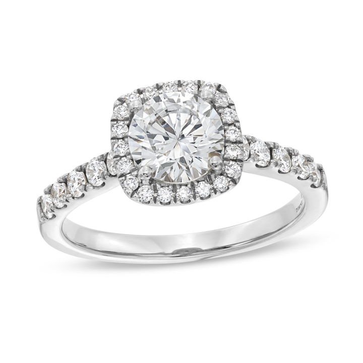 White Gold 14K Cushion Halo Diamond Cathedral Engagement Setting by Diamonds Direct Designs
