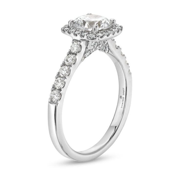 White Gold 14K Cushion Halo Diamond Cathedral Engagement Setting by Diamonds Direct Designs