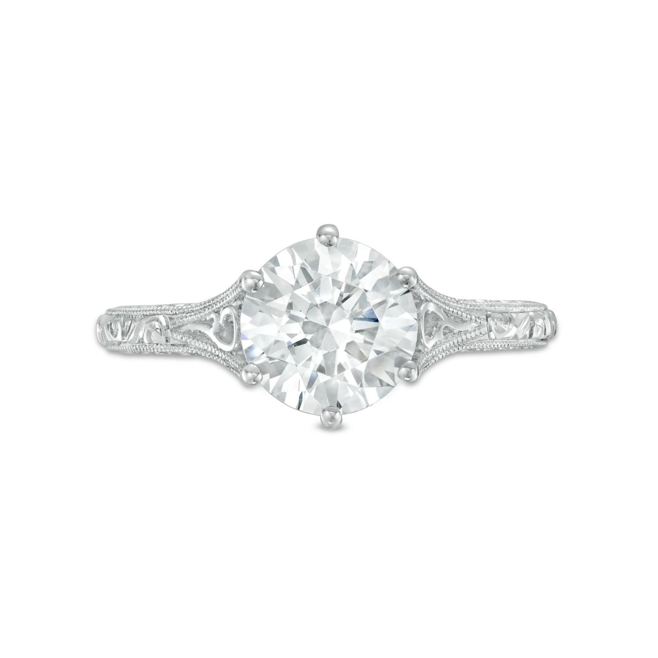 Solitaire Six Prong Engraved Engagement Setting by C. Gonshor