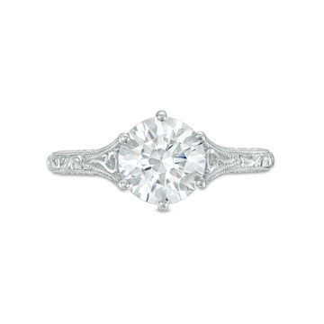 Solitaire Six Prong Engraved Engagement Setting by C. Gonshor In White Gold 14K