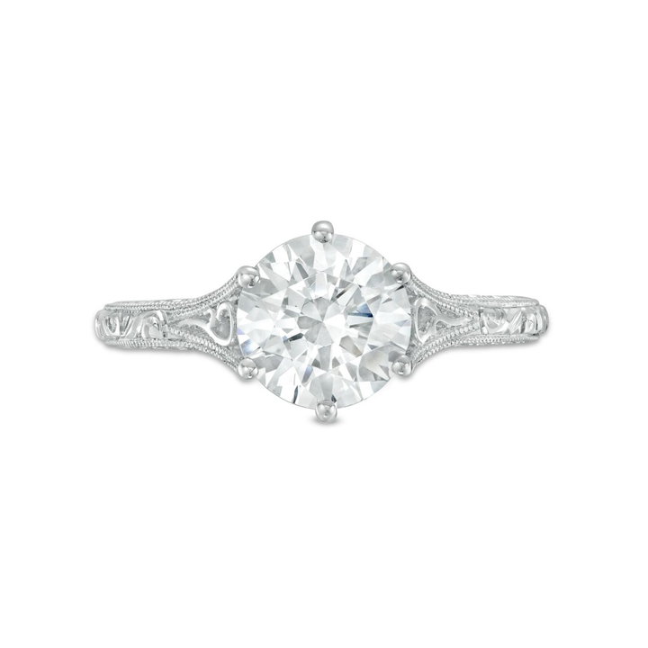 Solitaire Six Prong Engraved Engagement Setting by C. Gonshor In White Gold 14K