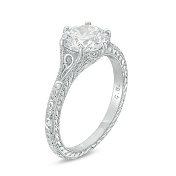 Solitaire Six Prong Engraved Engagement Setting by C. Gonshor In Platinum
