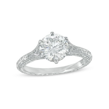Solitaire Six Prong Engraved Engagement Setting by C. Gonshor In White Gold 14K