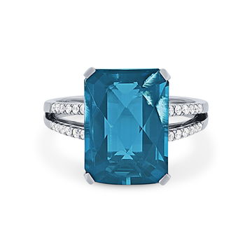 London Blue Topaz and Diamond Ring In White Gold 14K