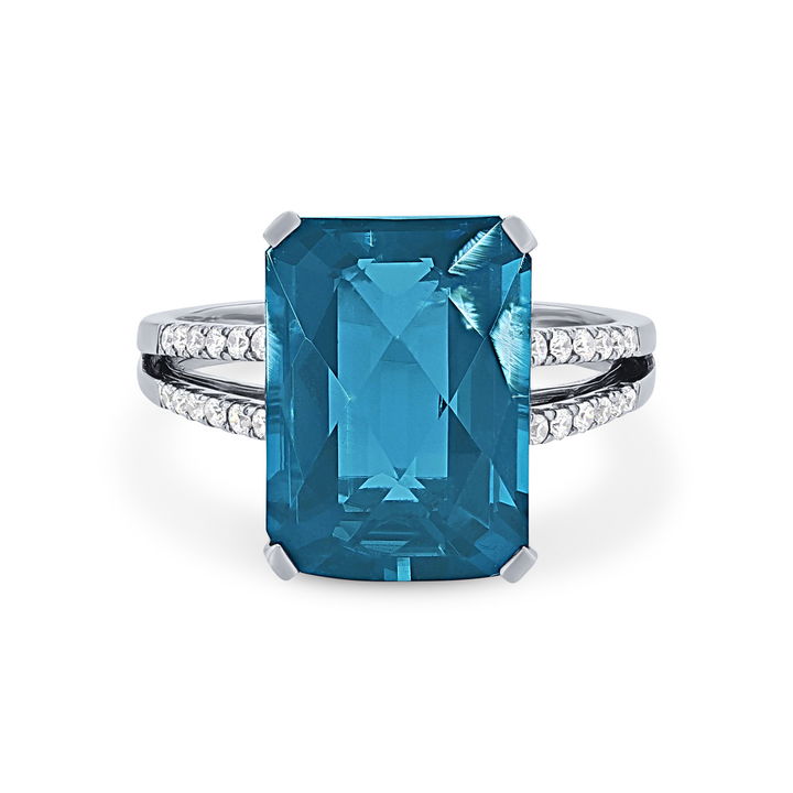 London Blue Topaz and Diamond Ring In White Gold 14K