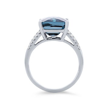 London Blue Topaz and Diamond Ring In White Gold 14K