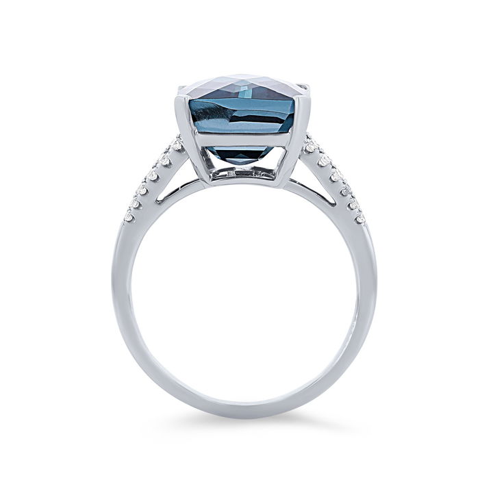 London Blue Topaz and Diamond Ring In White Gold 14K