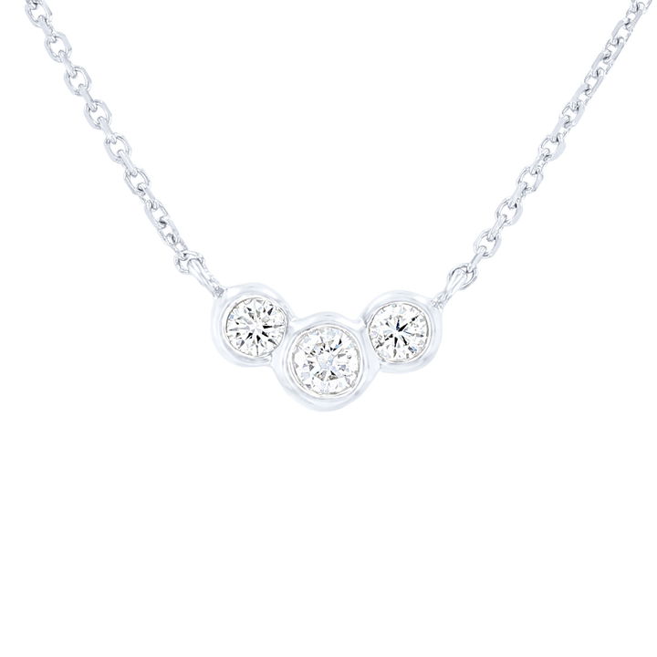 Three Stone Bezel Diamond Pendant In White Gold 14K