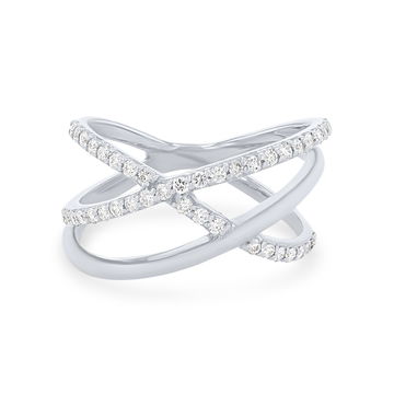 Diamond Double "X" Ring In White Gold 14K