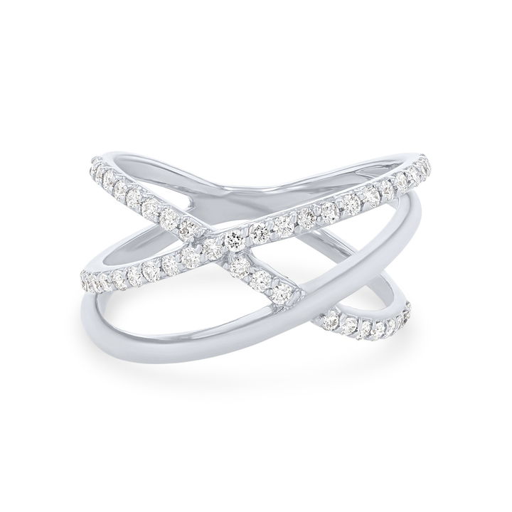 Diamond Double "X" Ring In White Gold 14K