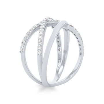 Diamond Double "X" Ring In White Gold 14K
