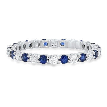 Alternating Sapphire and Diamond Eternity Wedding Band In White Gold 14K