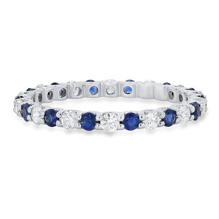 Alternating Sapphire and Diamond Eternity Wedding Band In White Gold 14K