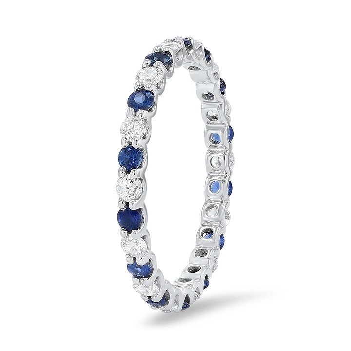 Alternating Sapphire and Diamond Eternity Wedding Band In White Gold 14K