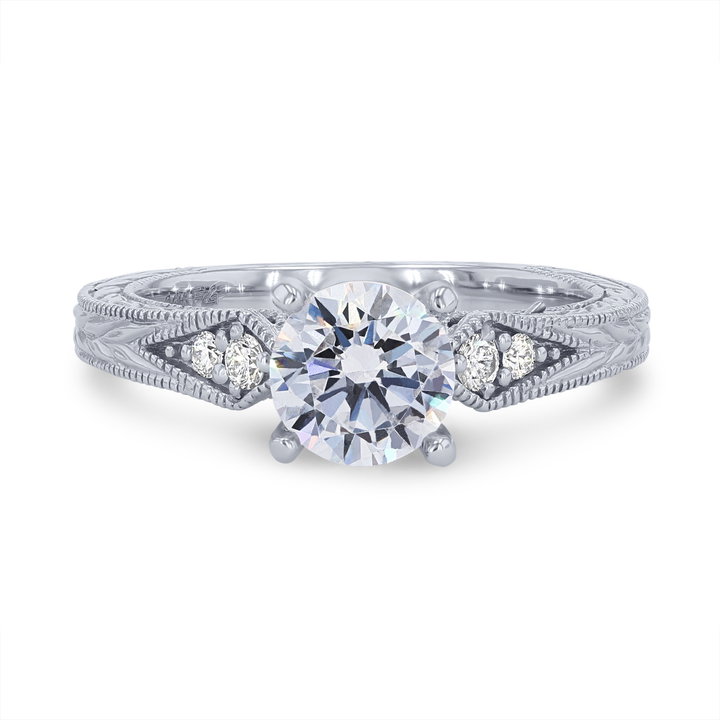 Artcarved Kite Accent Engraved Milgrain Engagement Setting In White Gold 14K