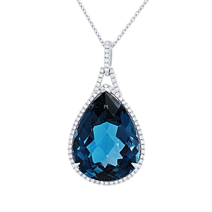 White Gold 14K London Blue Topaz Halo Pendant