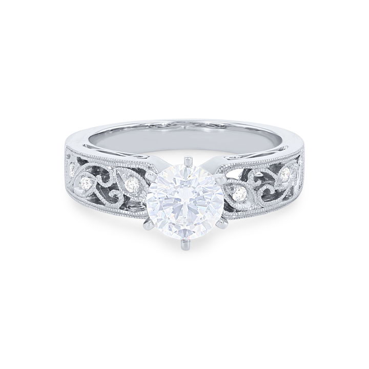 White Gold 18K Simon G. Six Prong Floral Milgrain Engagement Setting