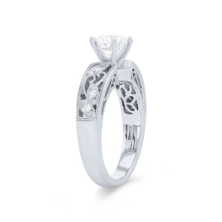 White Gold 18K Simon G. Six Prong Floral Milgrain Engagement Setting