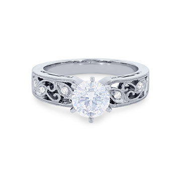 Simon G. Six Prong Floral Milgrain Engagement Setting In Platinum