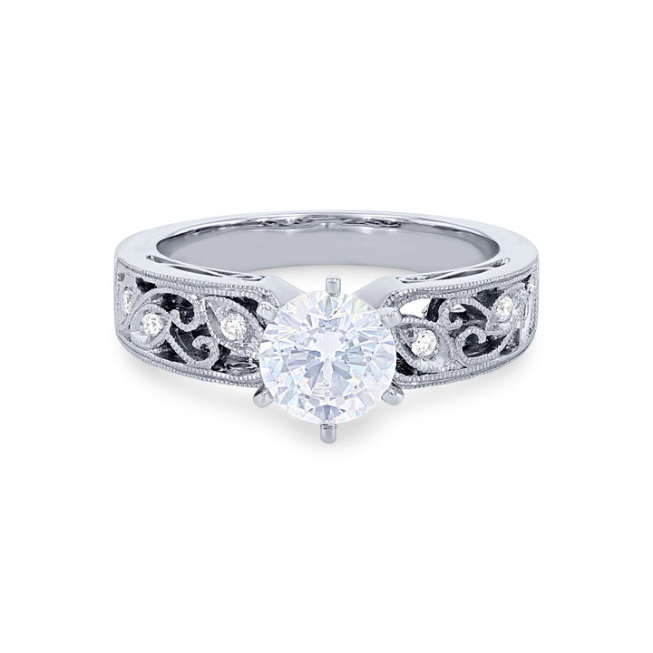 Simon G. Six Prong Floral Milgrain Engagement Setting In Platinum