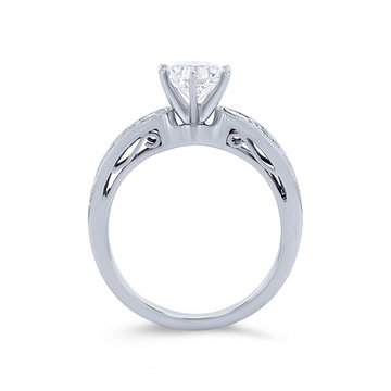 Simon G. Six Prong Floral Milgrain Engagement Setting In Platinum