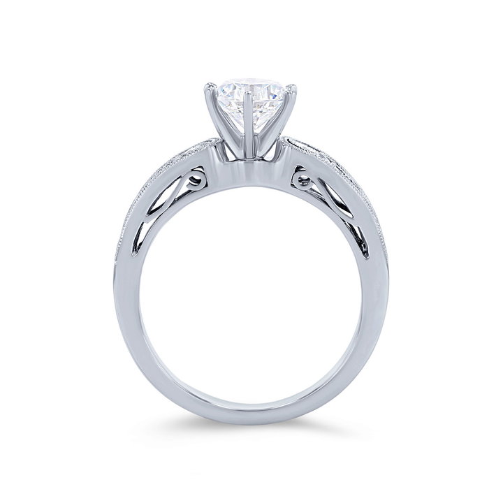 Simon G. Six Prong Floral Milgrain Engagement Setting In Platinum