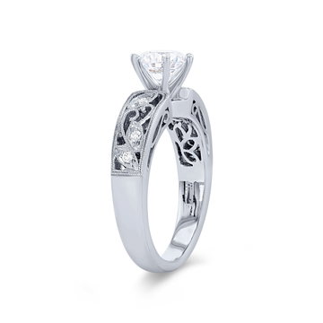 Simon G. Six Prong Floral Milgrain Engagement Setting In Platinum