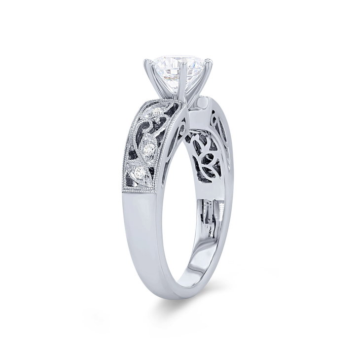 Simon G. Six Prong Floral Milgrain Engagement Setting In Platinum