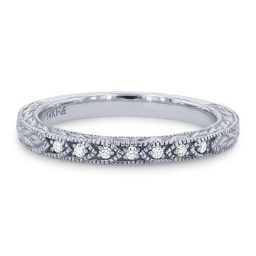 Artcarved Engraved Milgrain Wedding Band In White Gold 14K