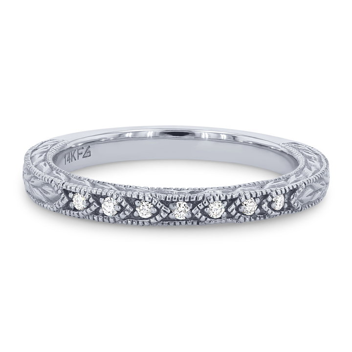 Artcarved Engraved Milgrain Wedding Band In White Gold 14K