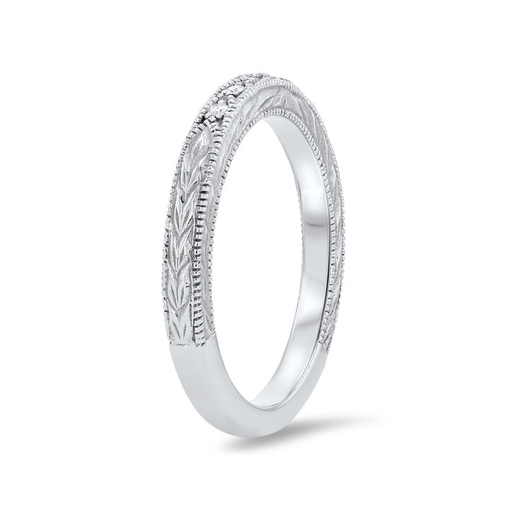Artcarved Engraved Milgrain Wedding Band In White Gold 14K